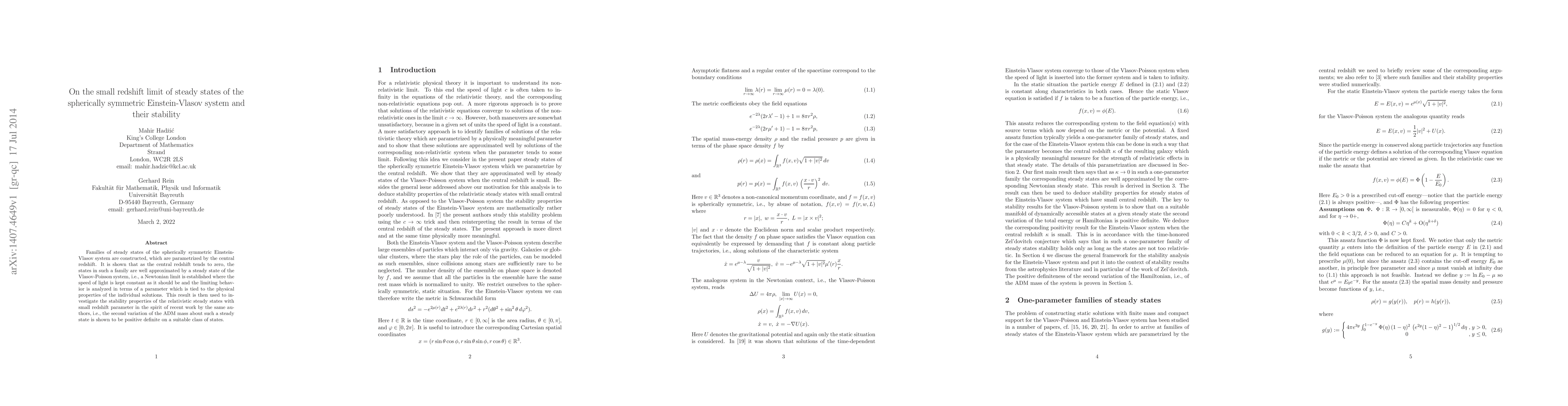 Thumbnail for On the small redshift limit of steady states of the spherically
  symmetric Einstein-Vlasov system and their stability