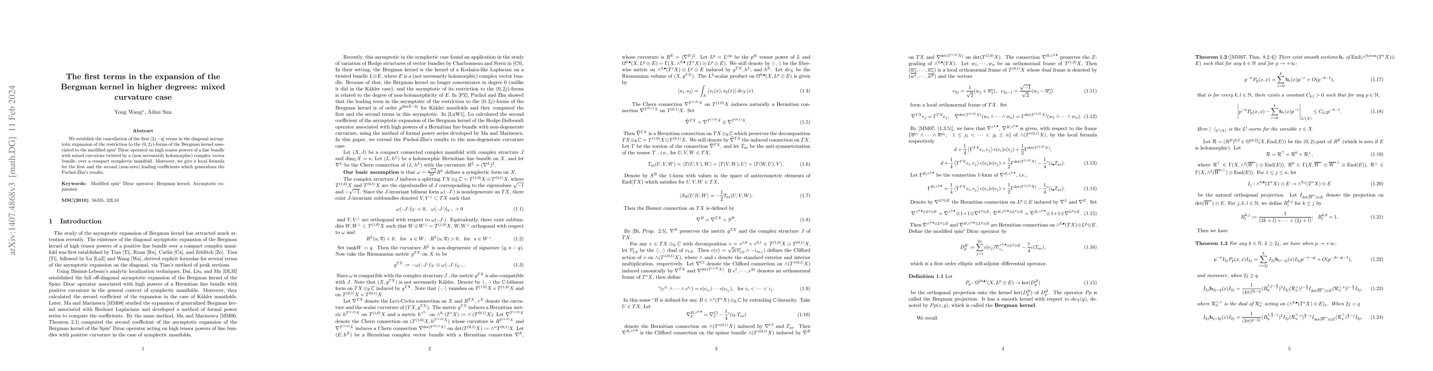 Thumbnail for The first terms in the expansion of the Bergman kernel in higher
  degrees: mixed curvature case