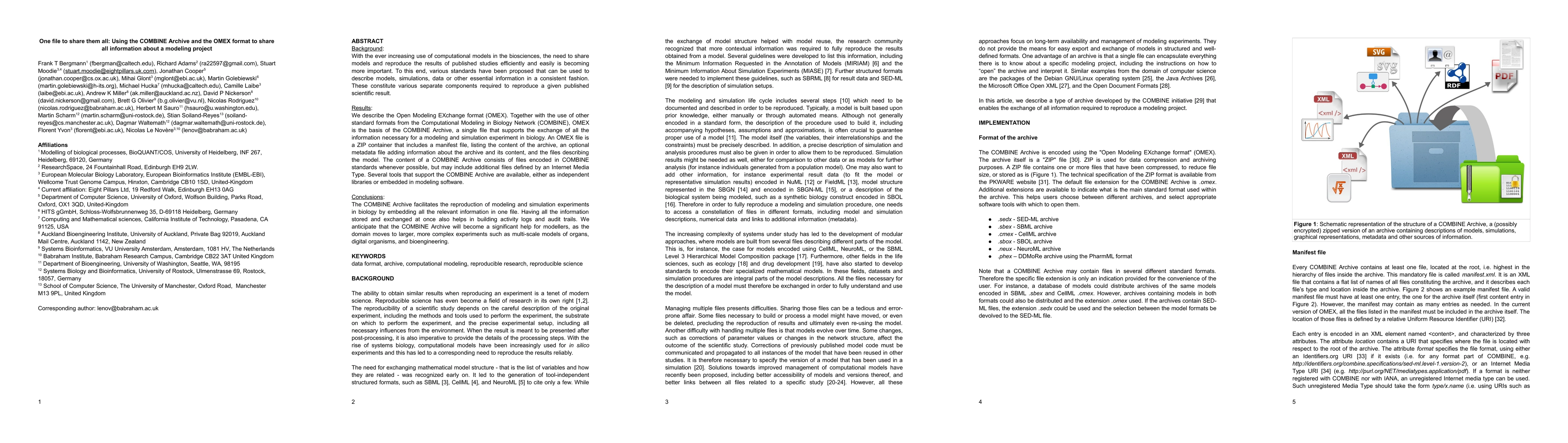 Thumbnail for One file to share them all: Using the COMBINE Archive and the OMEX
  format to share all information about a modeling project