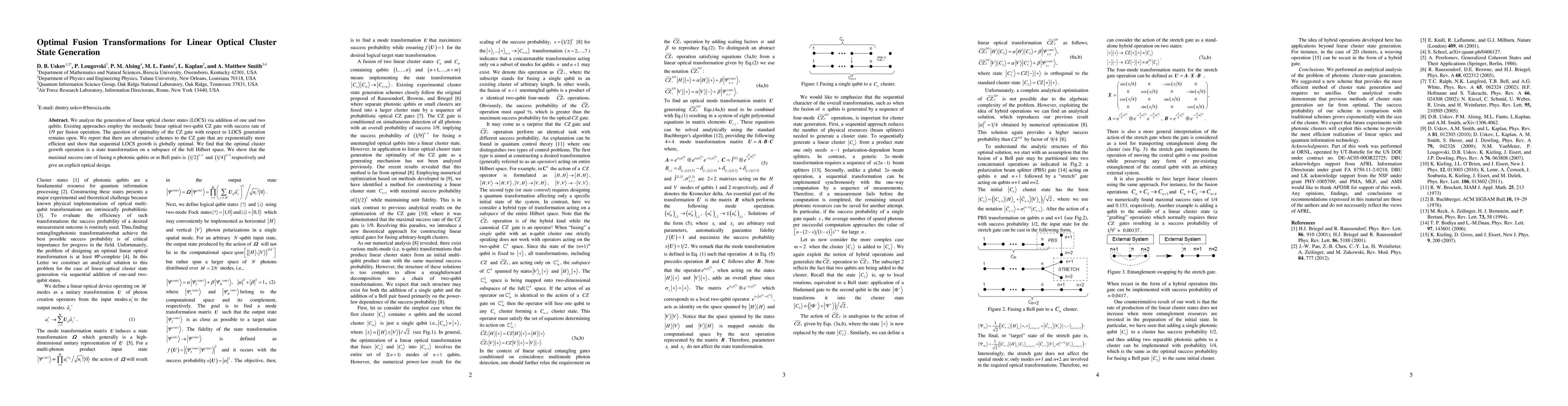 Thumbnail for Optimal Fusion Transformations for Linear Optical Cluster State
  Generation