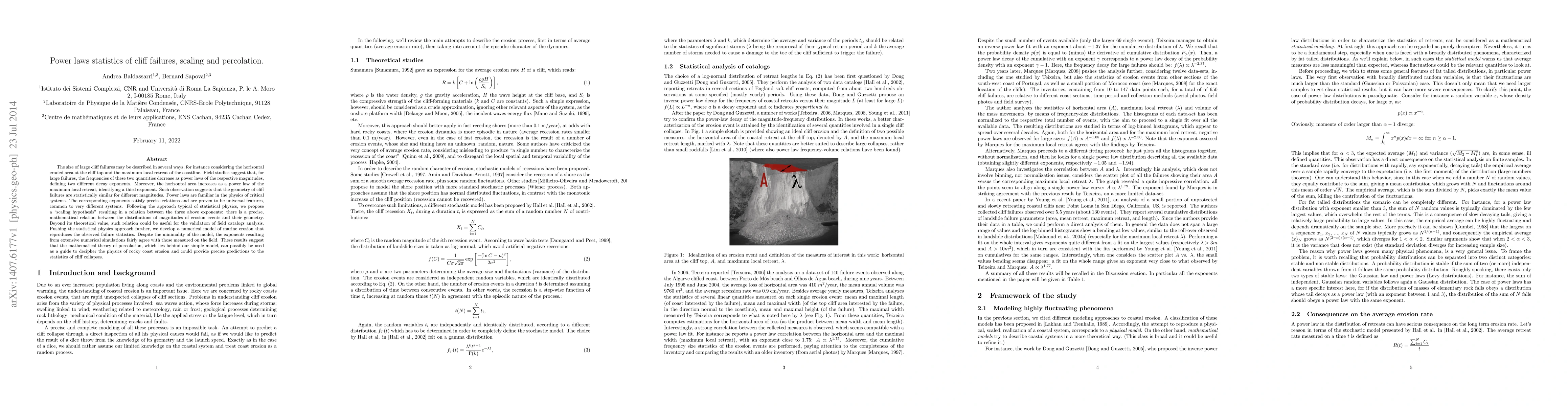 Thumbnail for Power laws statistics of cliff failures, scaling and percolation