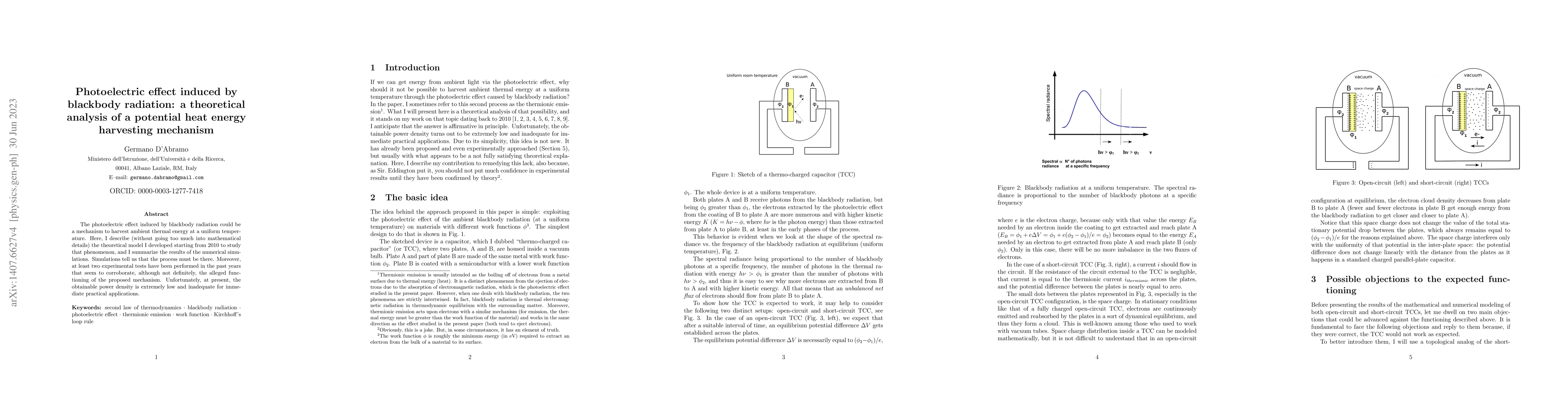 Thumbnail for Photoelectric effect induced by blackbody radiation: a theoretical
  analysis of a potential heat energy harvesting mechanism