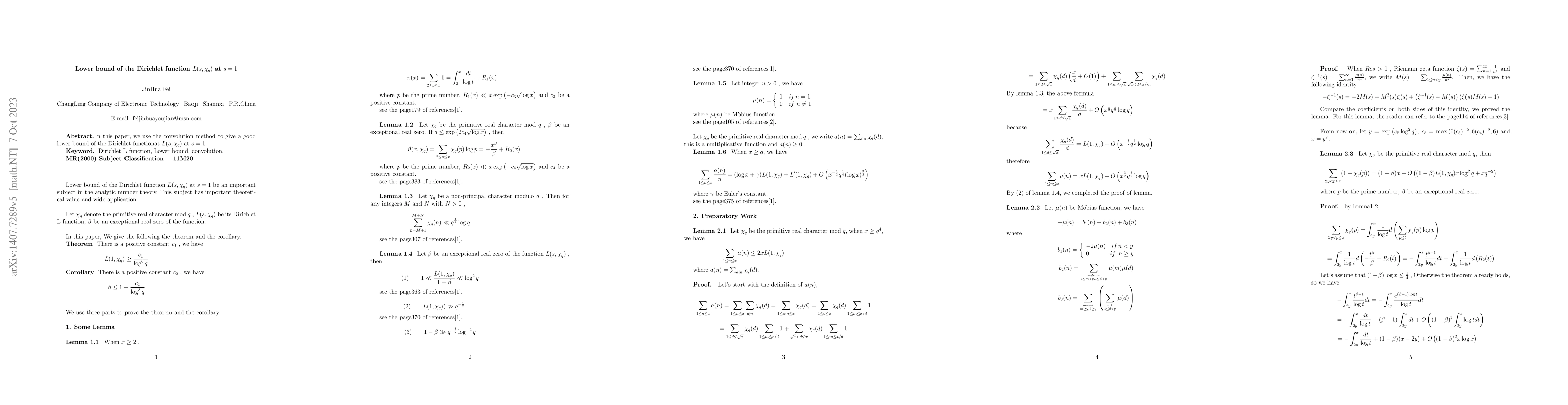 Thumbnail for Lower bound of the Dirichlet function L(s) at s=1