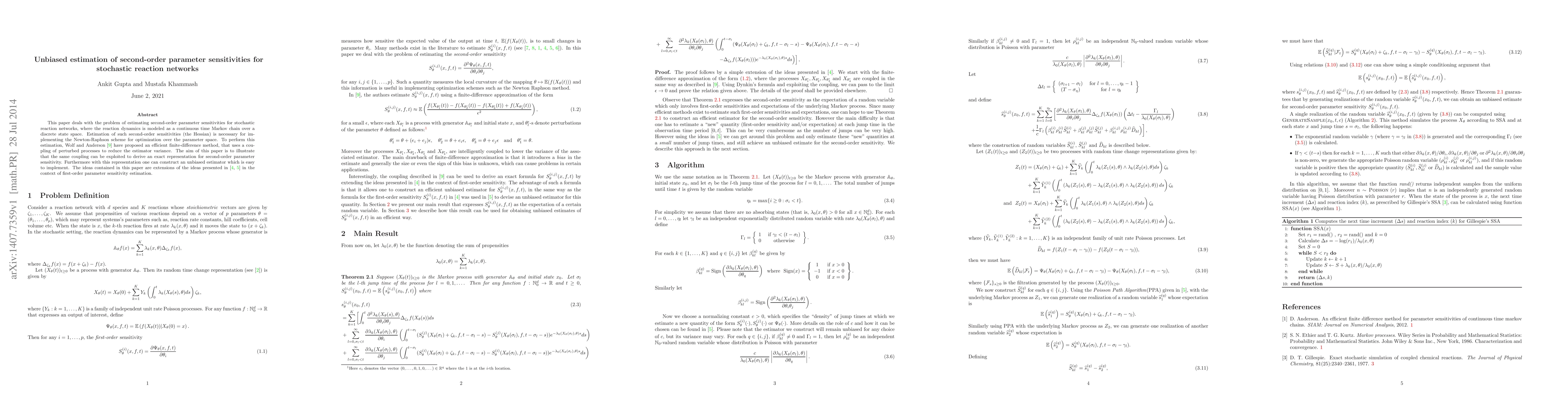 Thumbnail for Unbiased estimation of second-order parameter sensitivities for
  stochastic reaction networks