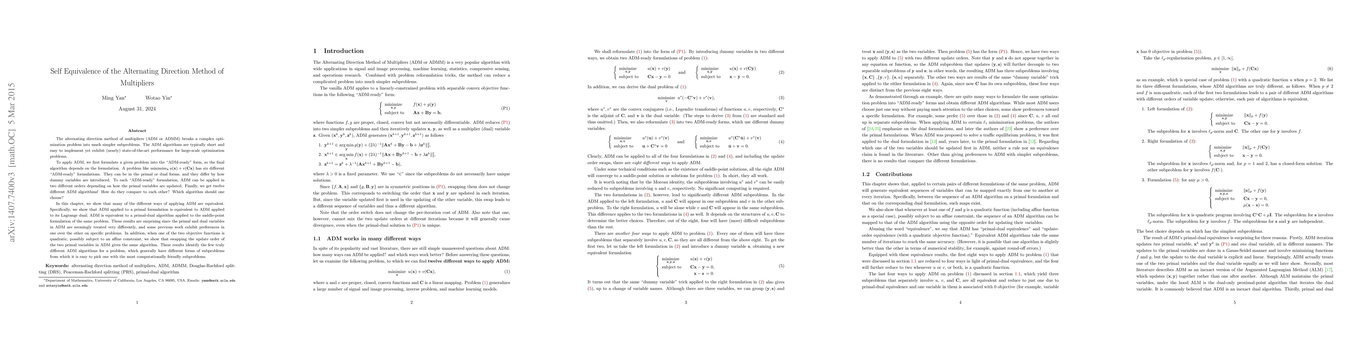Thumbnail for Self Equivalence of the Alternating Direction Method of Multipliers