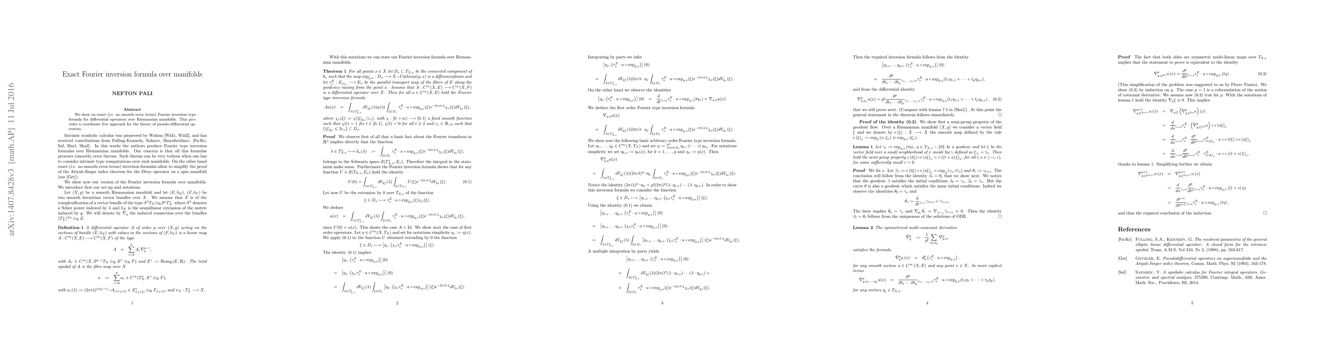 Thumbnail for Exact Fourier inversion formula over manifolds