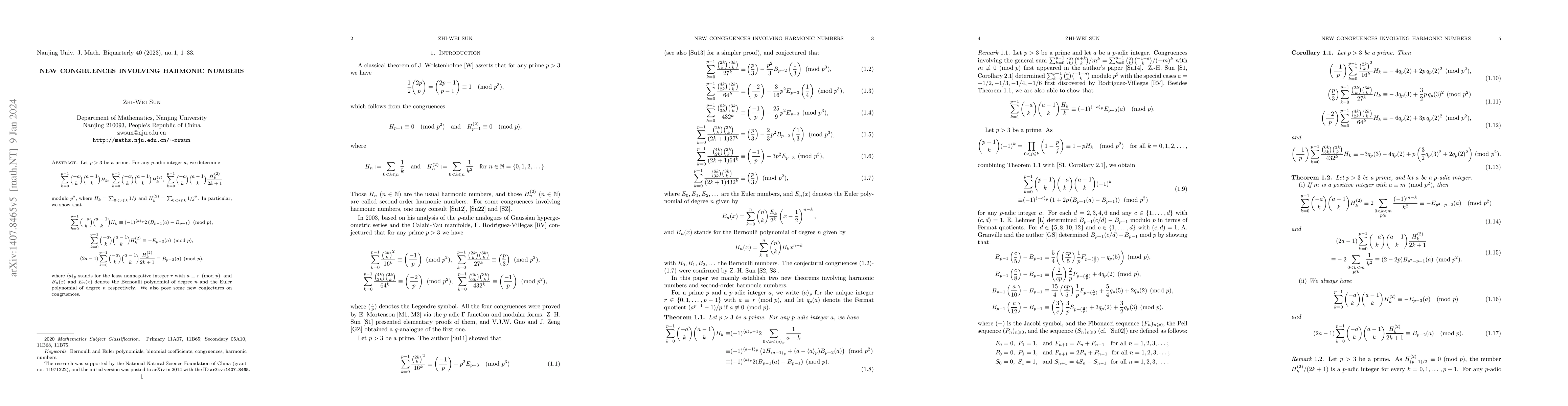 Thumbnail for New congruences involving harmonic numbers