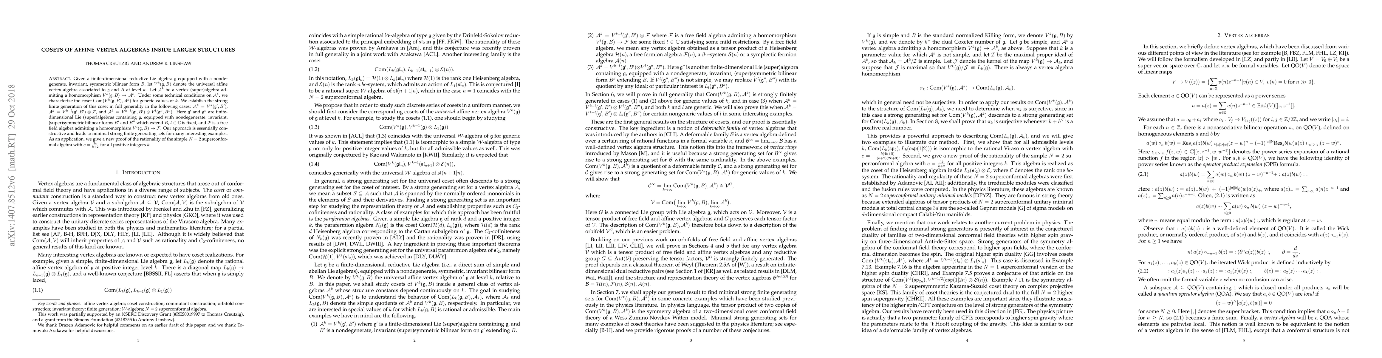 Thumbnail for Cosets of affine vertex algebras inside larger structures