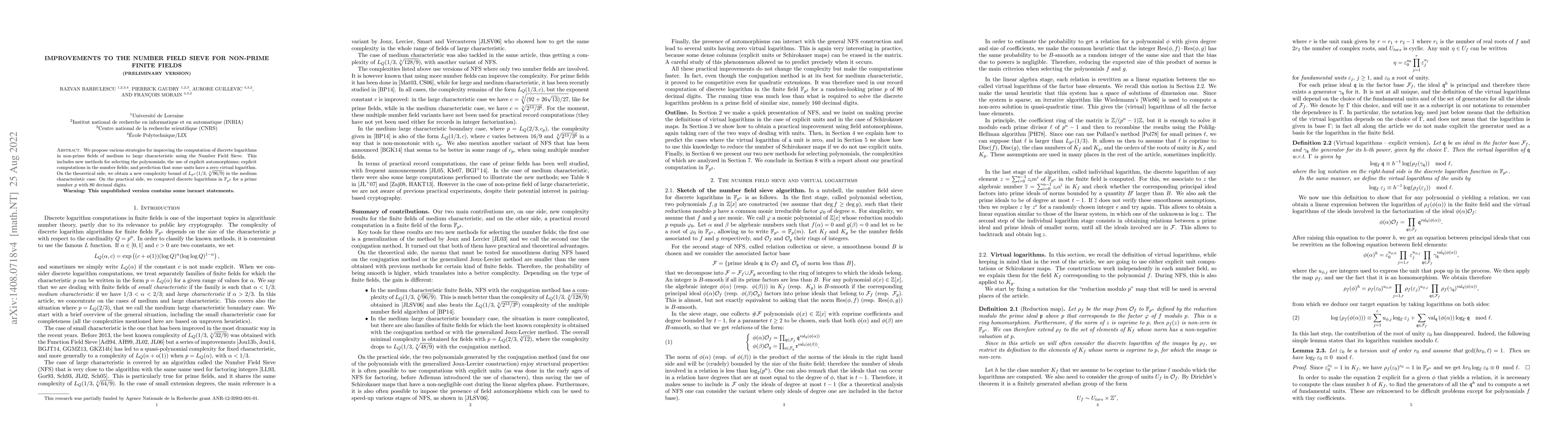 Thumbnail for Improvements to the number field sieve for non-prime finite fields