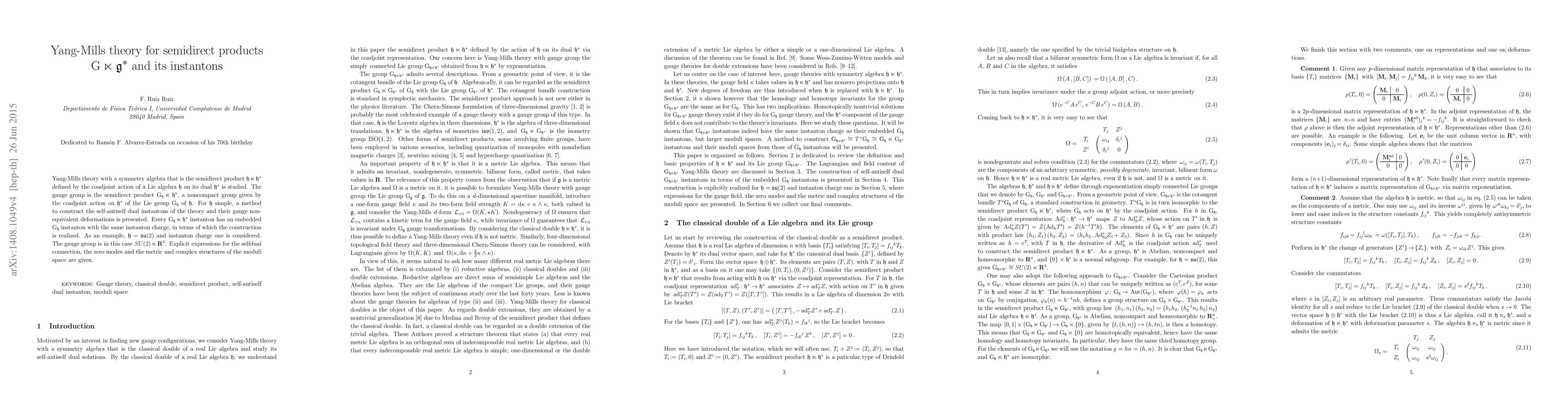 Thumbnail for Yang-Mills theory for semidirect products ${\rm G}\ltimes\mathfrak{g}^*$
  and its instantons
