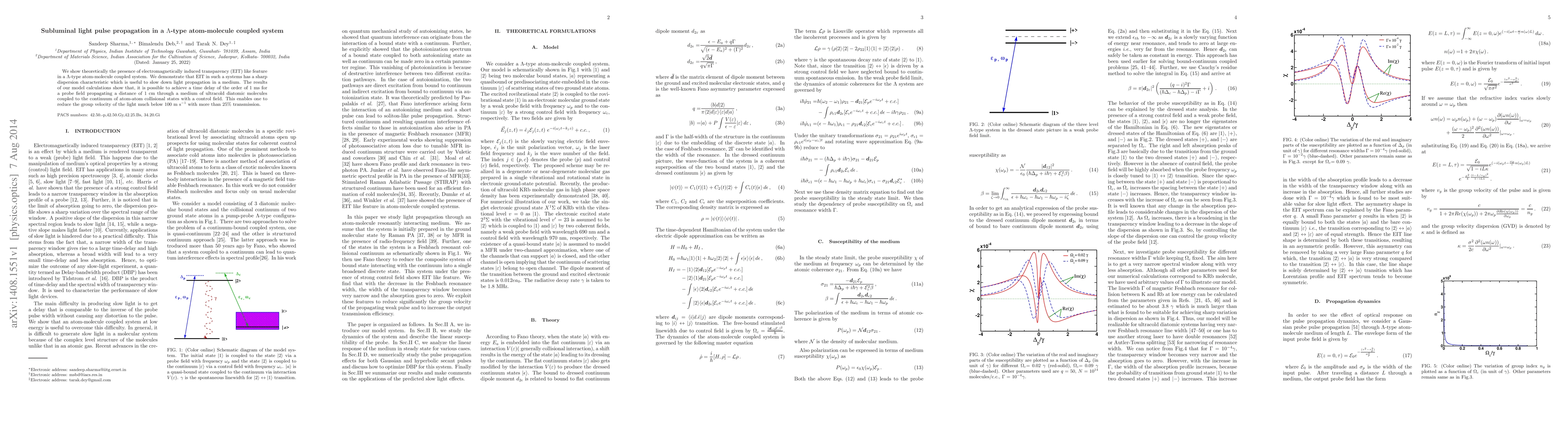 Thumbnail for Subluminal light pulse propagation in a {\Lambda}-type atom-molecule
  coupled system