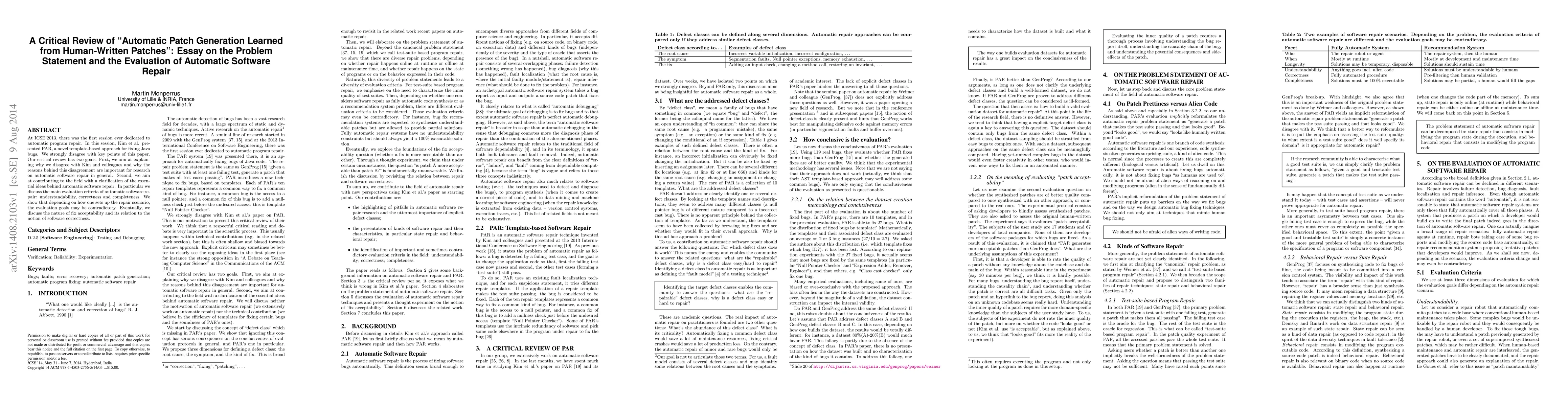 Thumbnail for A Critical Review of "Automatic Patch Generation Learned from
  Human-Written Patches": Essay on the Problem Statement and the Evaluation of
  Automatic Software Repair