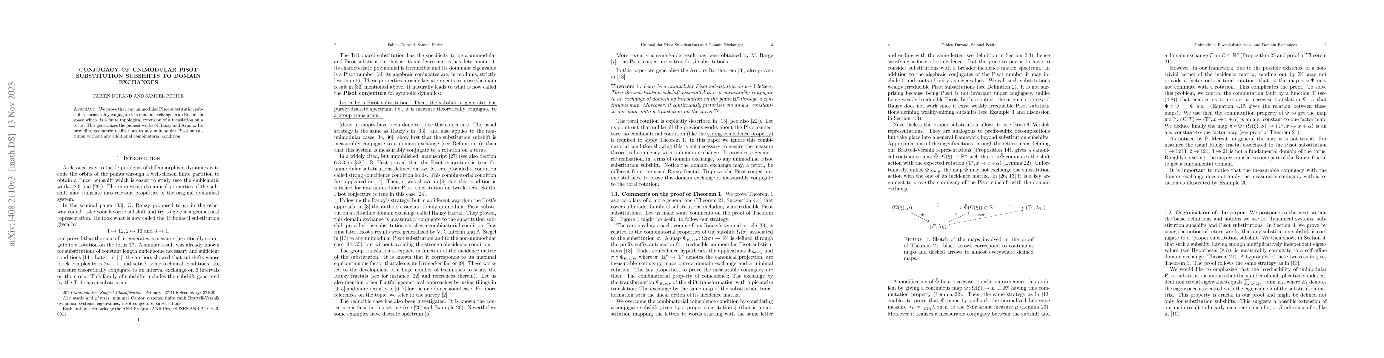 Thumbnail for Conjugacy of unimodular pisot substitutions subshifts to domain
  exchanges