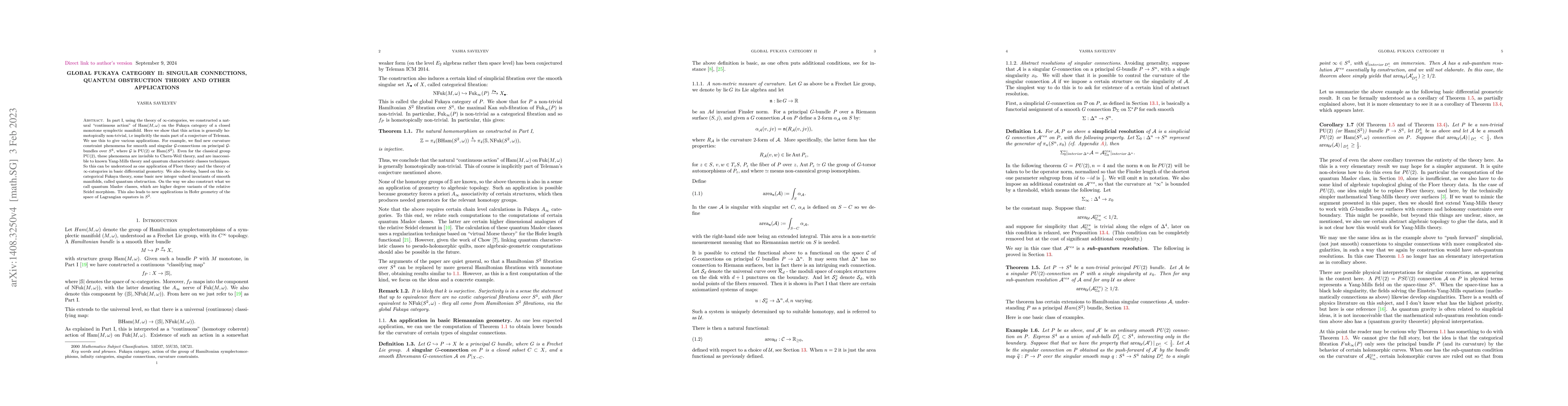 Thumbnail for Global Fukaya category II: singular connections, quantum obstruction
  theory, and other applications