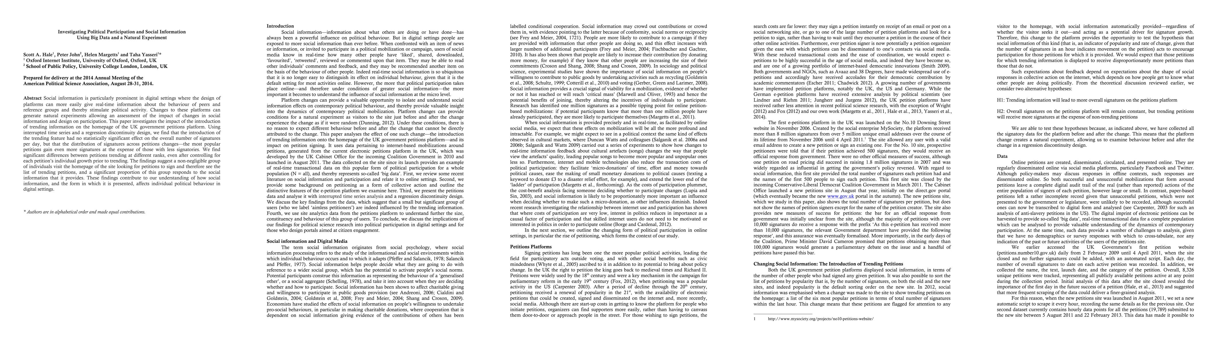 Thumbnail for Investigating Political Participation and Social Information Using Big
  Data and a Natural Experiment
