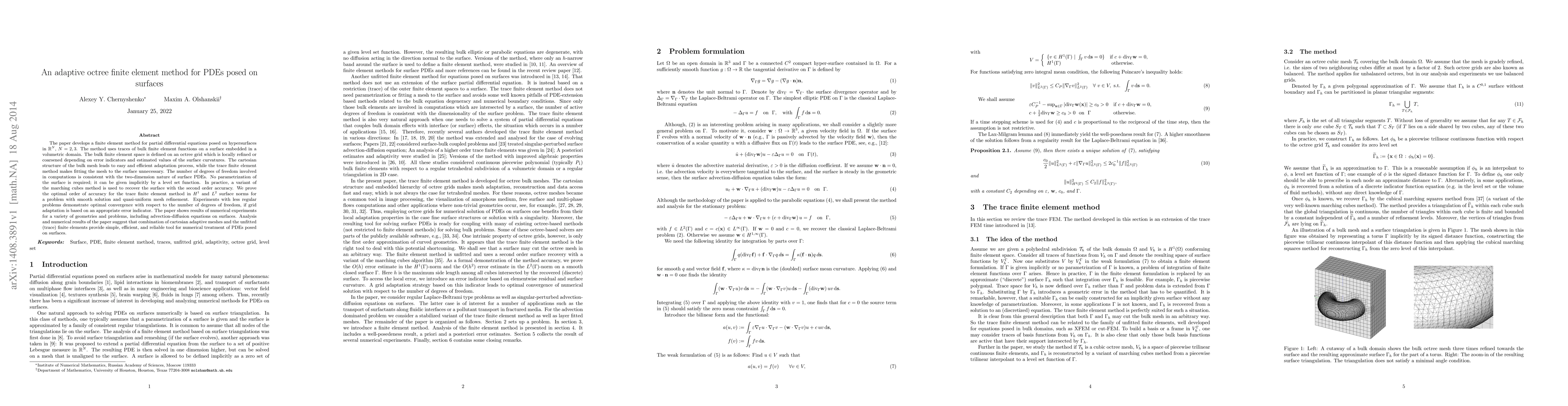 Thumbnail for An adaptive octree finite element method for PDEs posed on surfaces