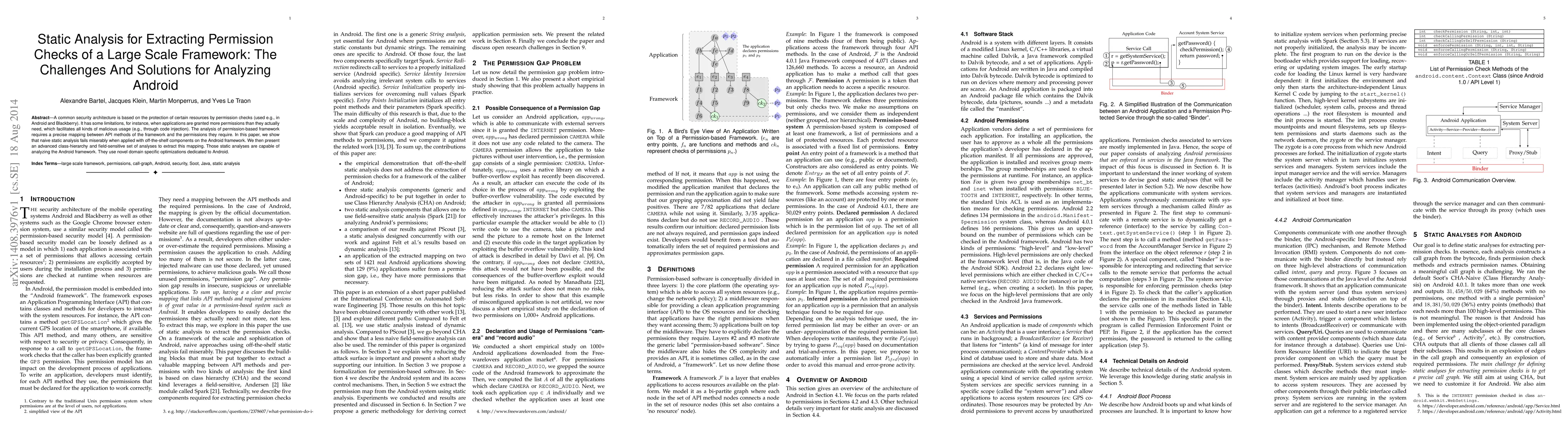 Thumbnail for Static Analysis for Extracting Permission Checks of a Large Scale
  Framework: The Challenges And Solutions for Analyzing Android