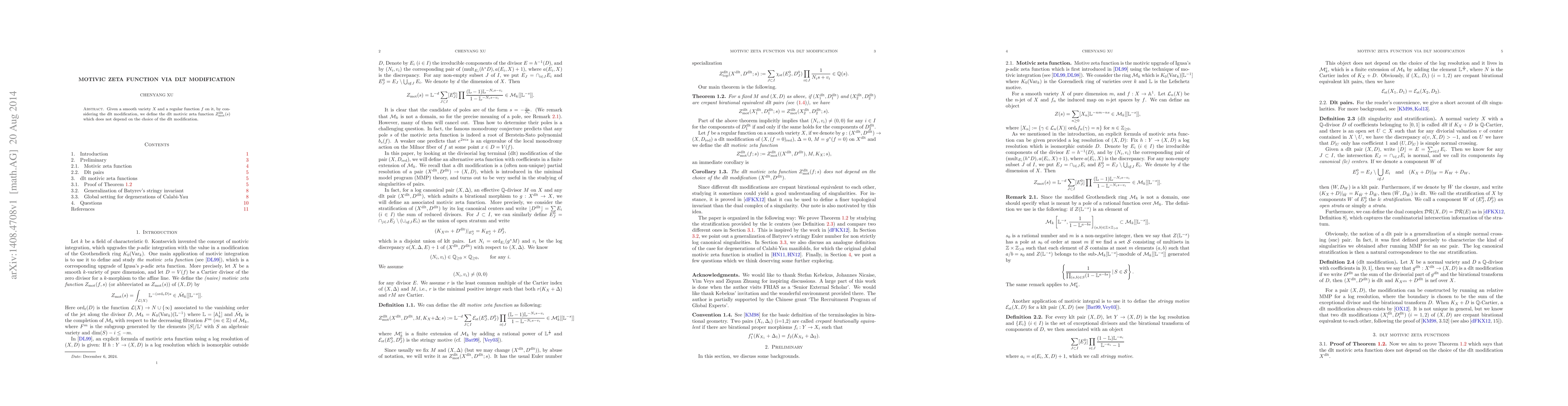 Thumbnail for Motivic zeta function via dlt modification