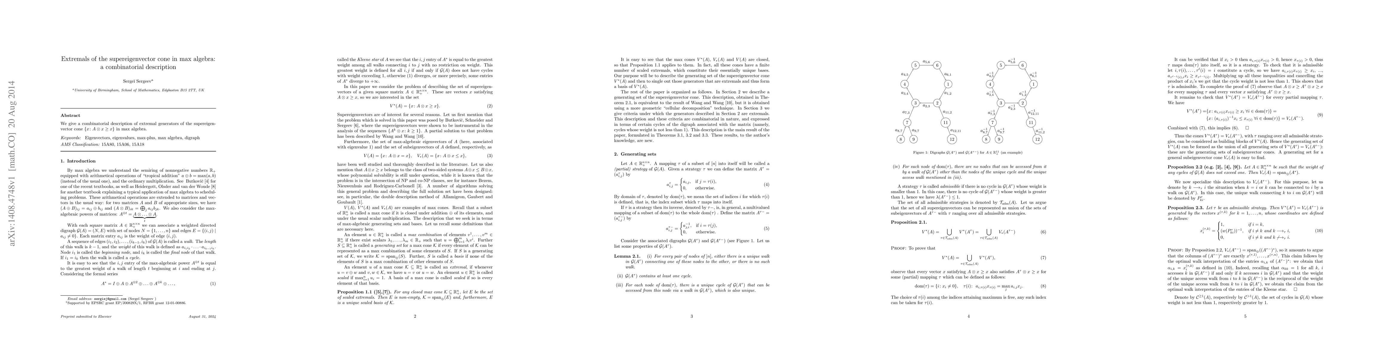 Thumbnail for Extremals of the supereigenvector cone in max algebra: a combinatorial
  description