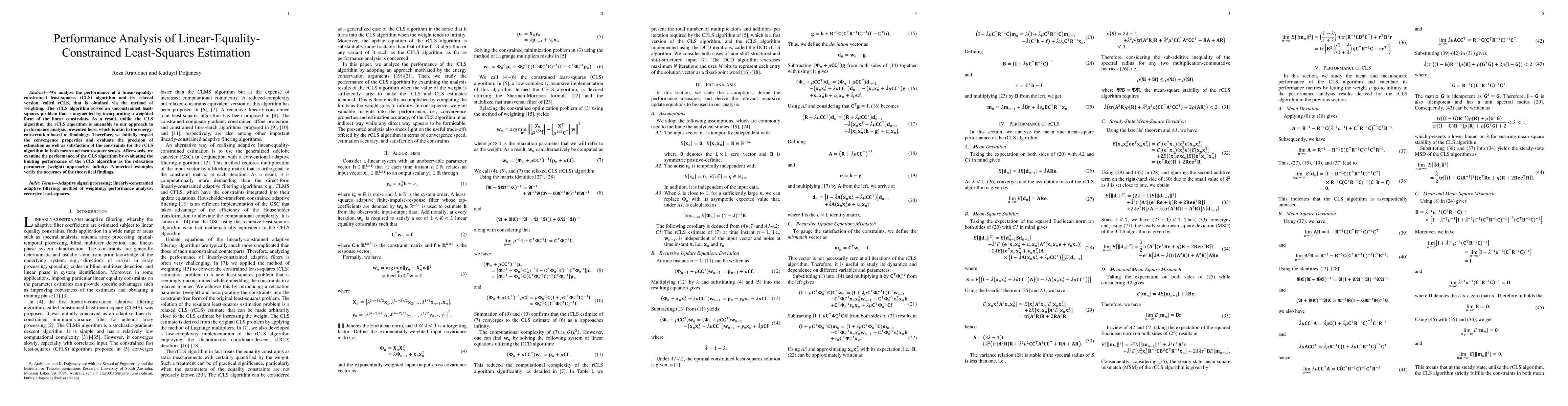 Thumbnail for Performance Analysis of Linear-Equality-Constrained Least-Squares
  Estimation
