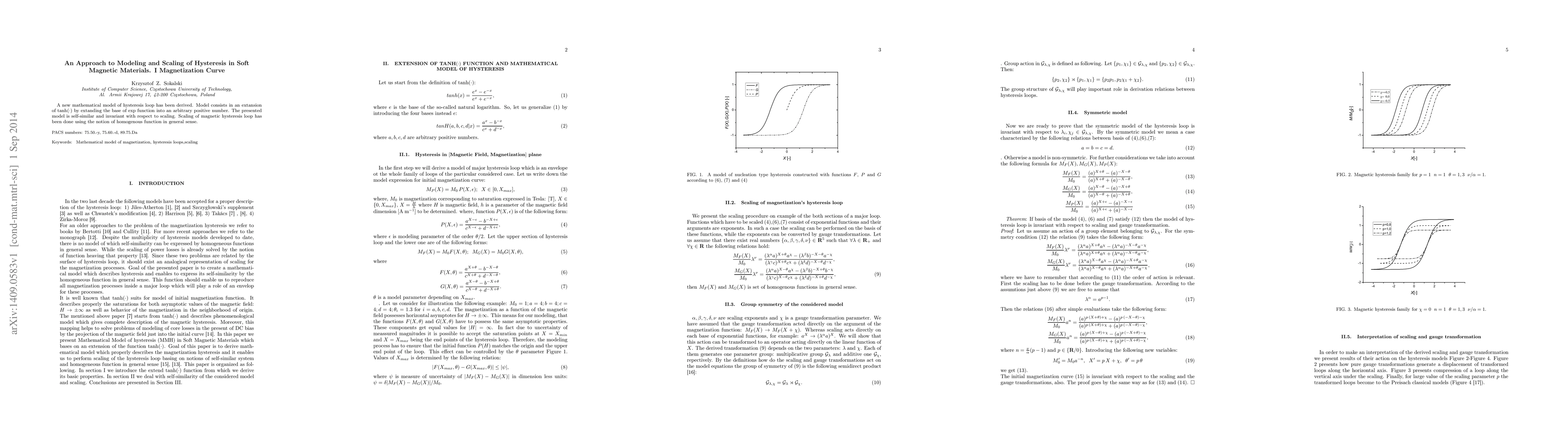Thumbnail for An Approach to Modeling and Scaling of Hysteresis in Soft Magnetic
  Materials. I Magnetization Curve
