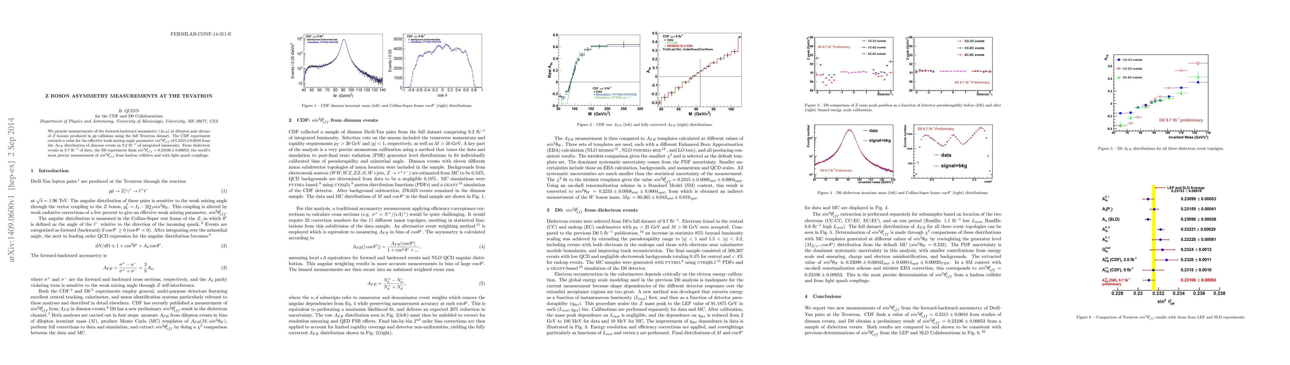 Thumbnail for Z Boson Asymmetry Measurements at the Tevatron