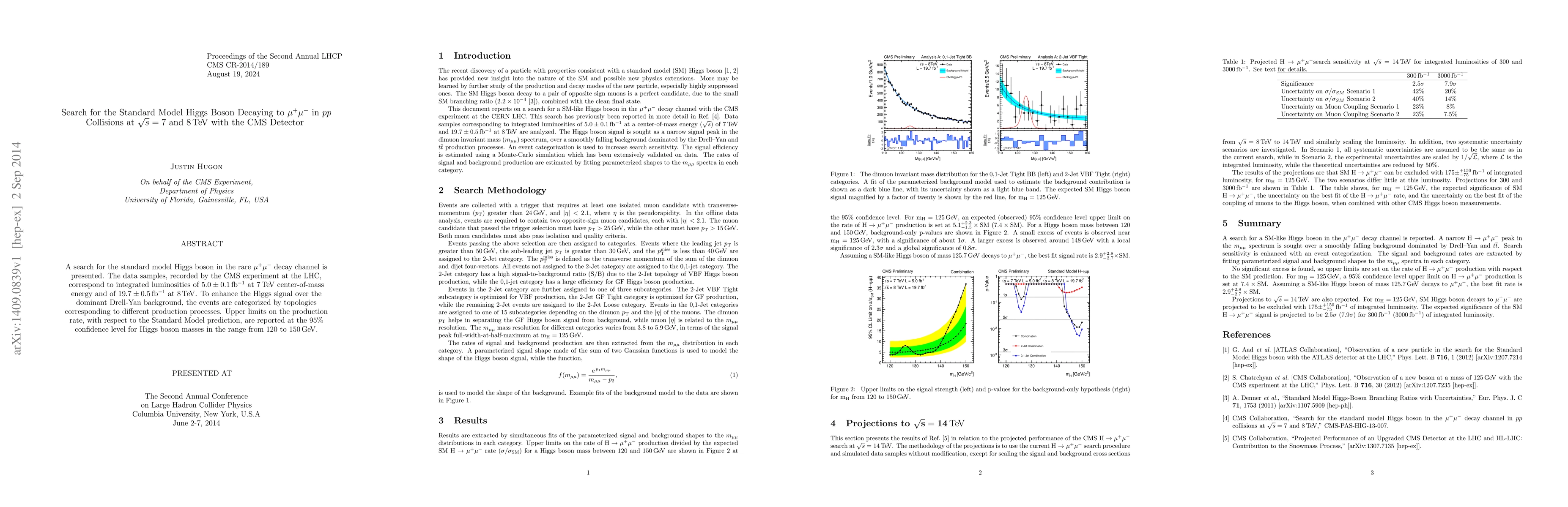 Thumbnail for Search for the Standard Model Higgs Boson Decaying to mu+mu- in pp
  Collisions at sqrt(s) = 7 and 8 TeV with the CMS Detector