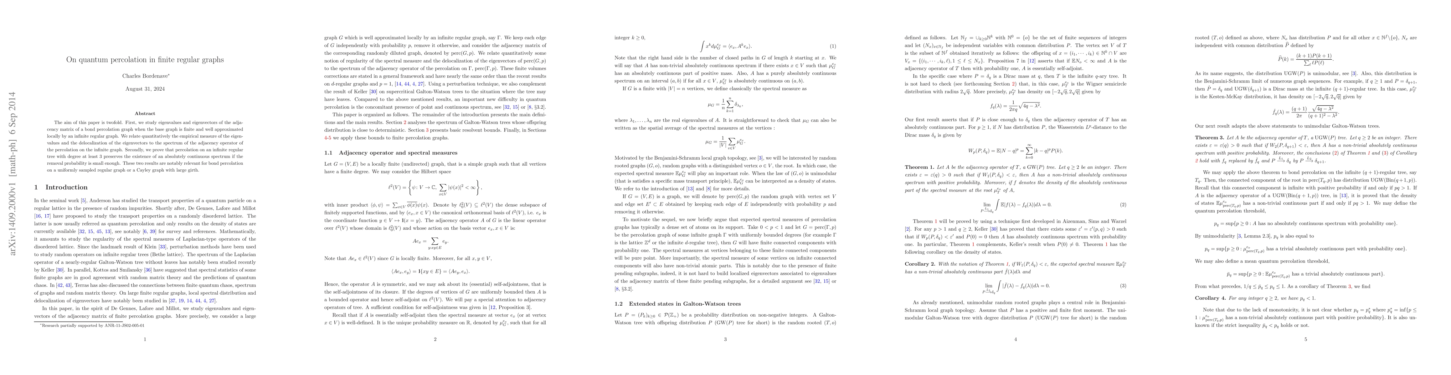 Thumbnail for On quantum percolation in finite regular graphs