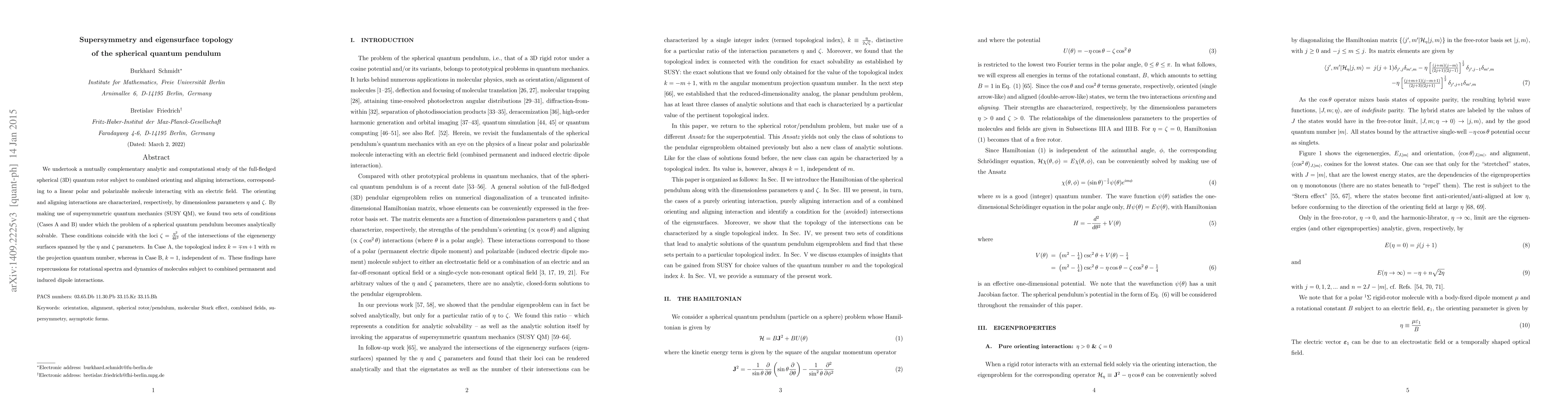 Thumbnail for Supersymmetry and eigensurface topology of the spherical quantum
  pendulum