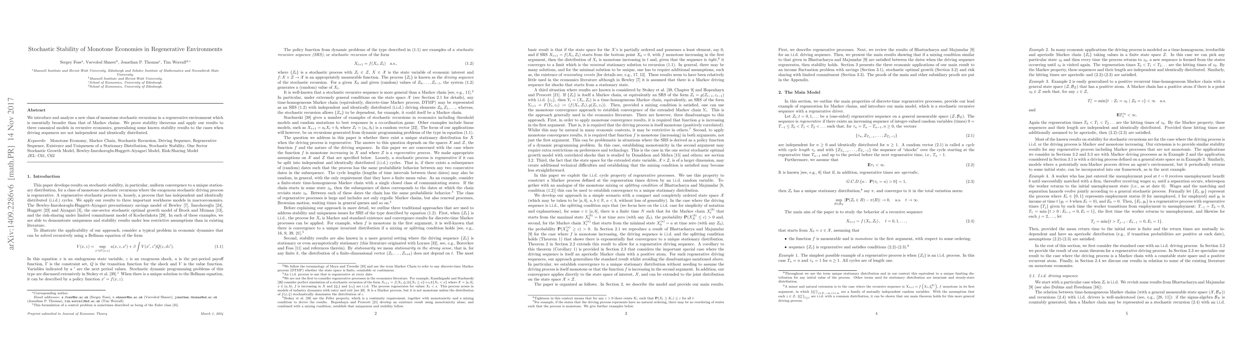Thumbnail for Stochastic Stability of Monotone Economies in Regenerative Environments