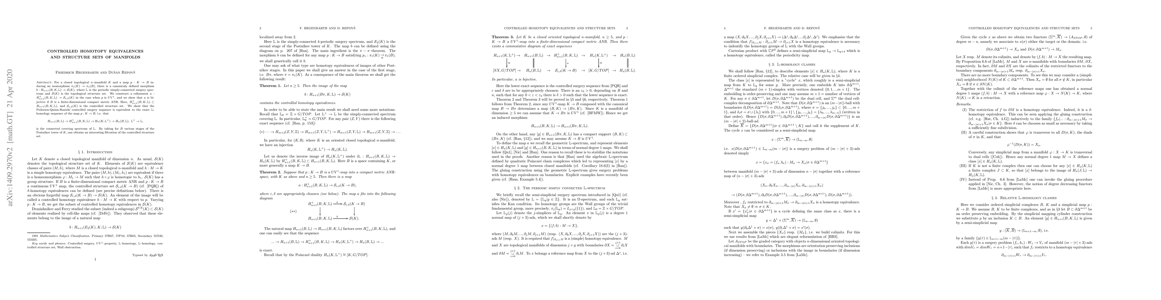Thumbnail for Controlled homotopy equivalences and structure sets of manifolds