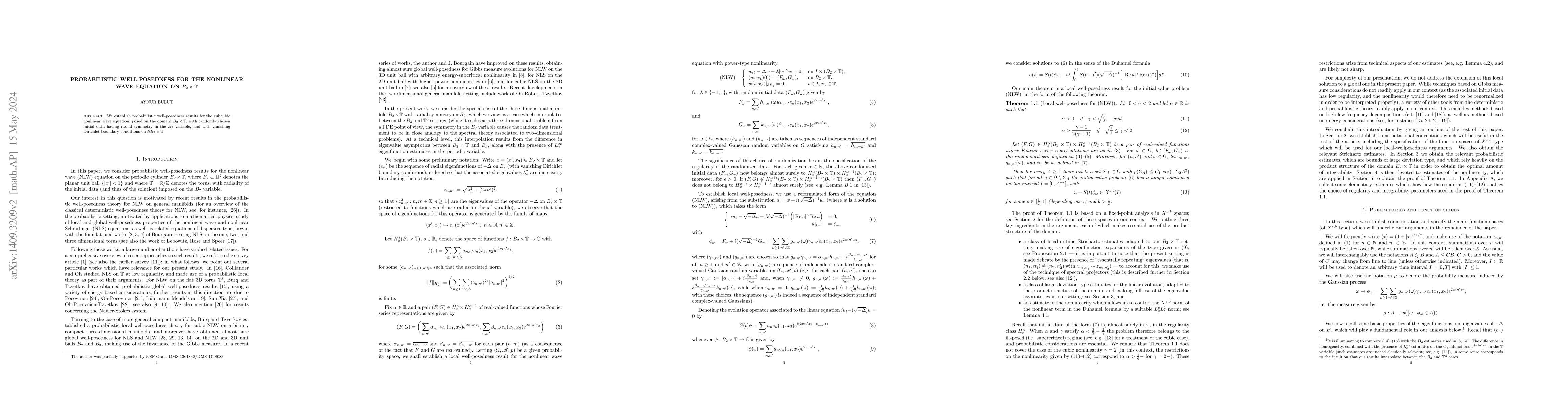 Thumbnail for Probabilistic well-posedness for the nonlinear wave equation on
  $B_2\times\mathbb{T}$