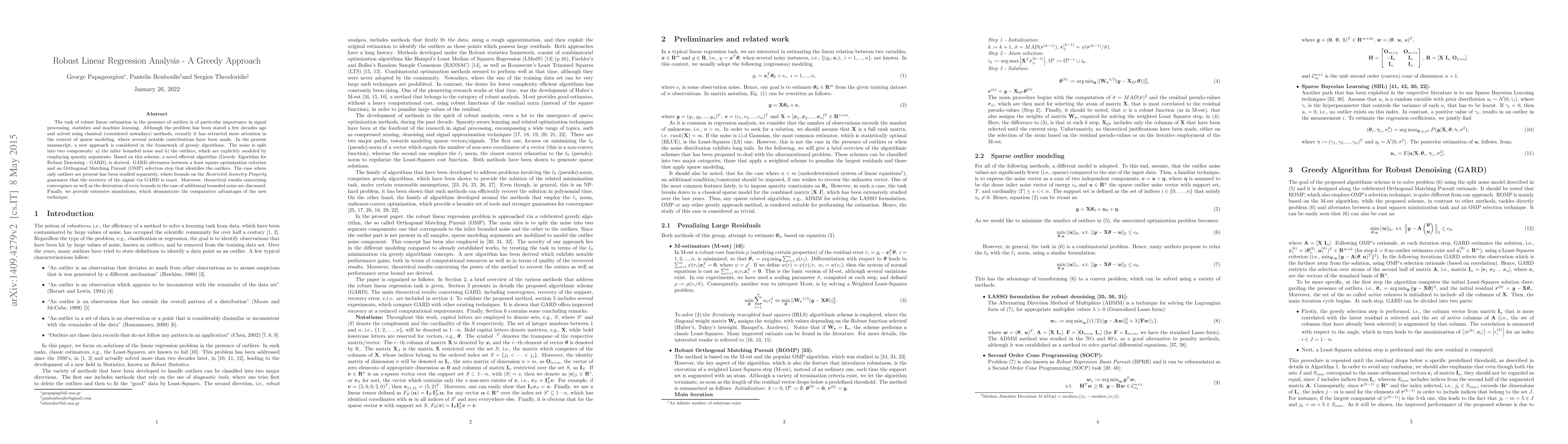 Thumbnail for Robust Linear Regression Analysis - A Greedy Approach