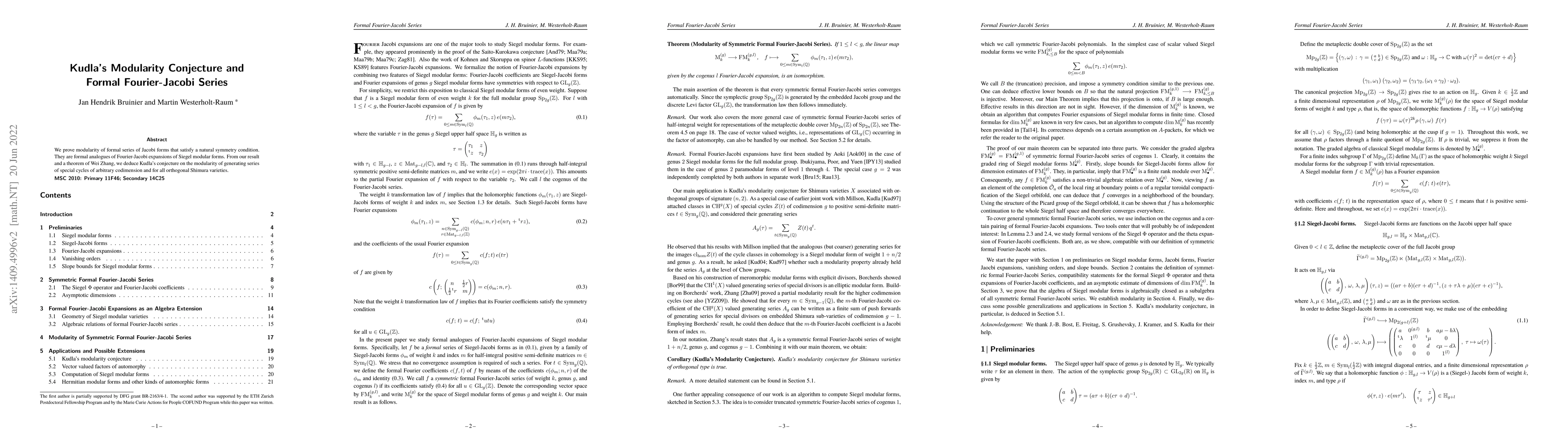 Thumbnail for Kudla's Modularity Conjecture and Formal Fourier-Jacobi Series