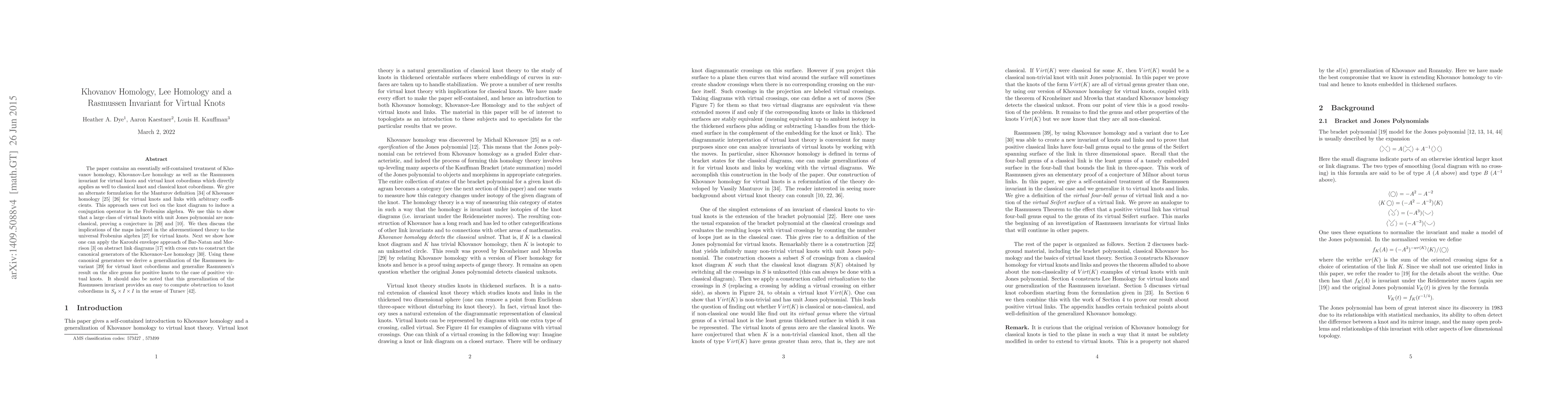 Thumbnail for Khovanov Homology, Lee Homology and a Rasmussen Invariant for Virtual
  Knots