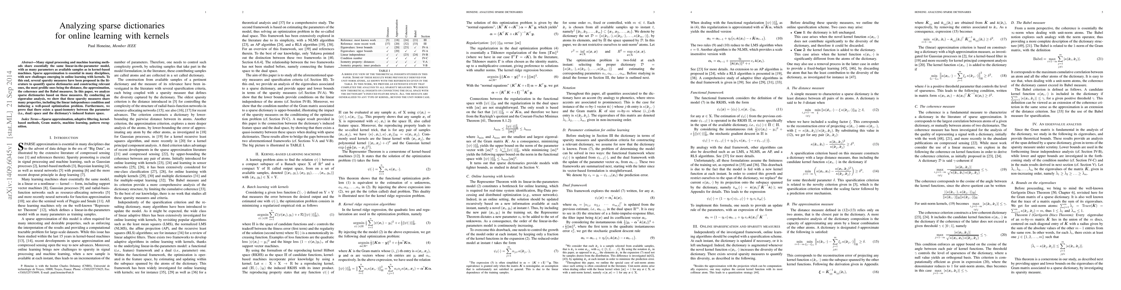 Thumbnail for Analyzing sparse dictionaries for online learning with kernels