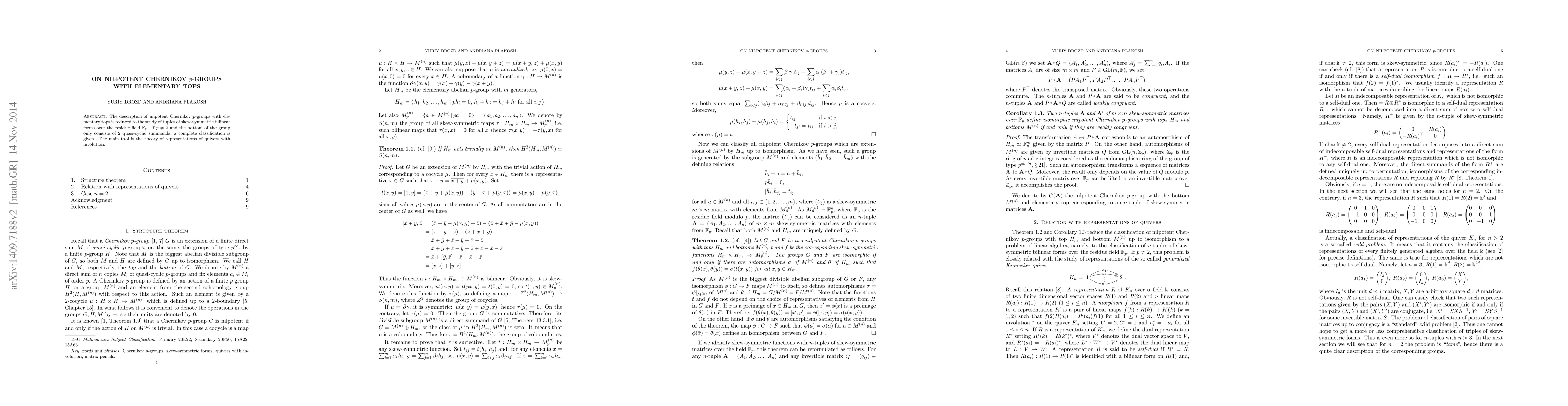 Thumbnail for On nilpotent Chernikov $p$-groups with elementary tops