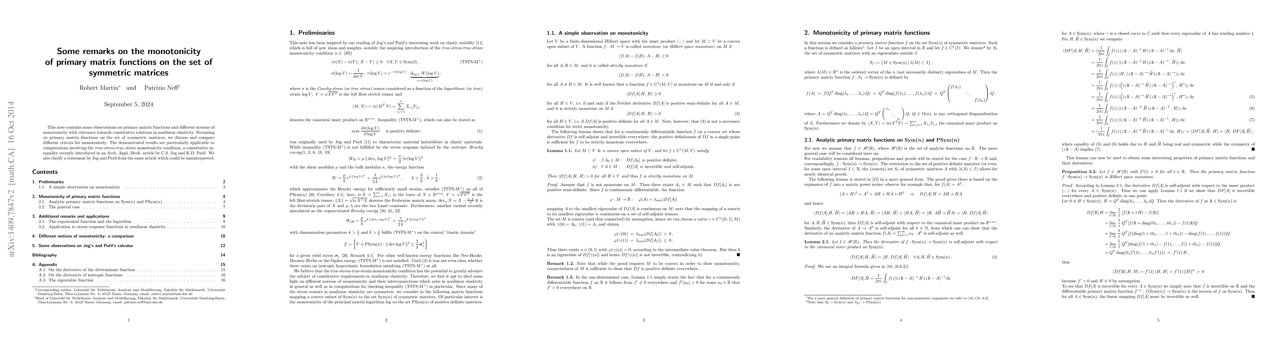 Thumbnail for Some remarks on the monotonicity of primary matrix functions on the set
  of symmetric matrices