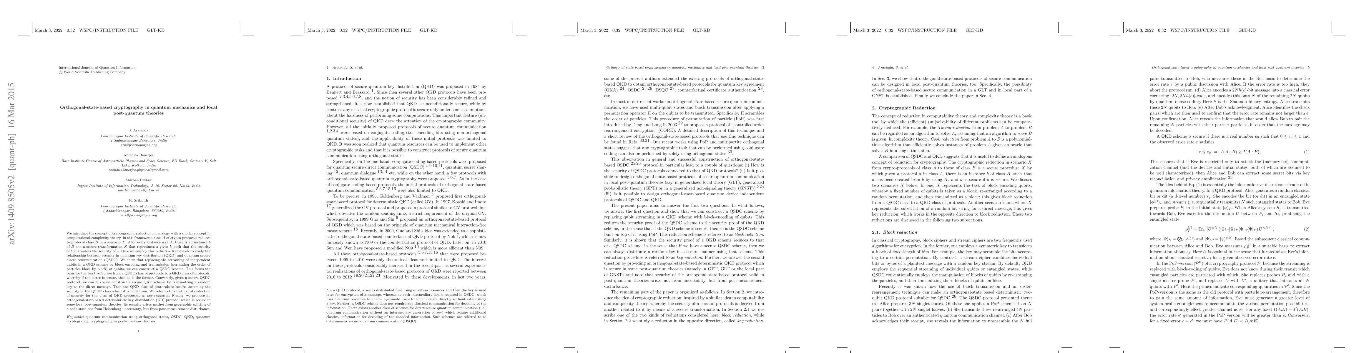 Thumbnail for Orthogonal-state-based cryptography in quantum mechanics and local
  post-quantum theories