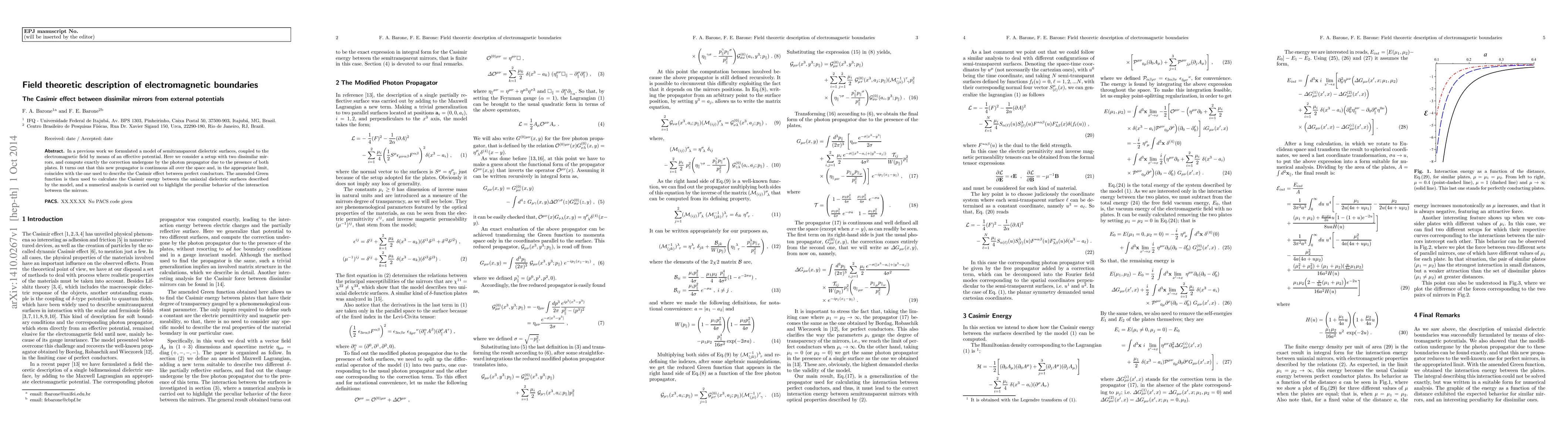 Thumbnail for Field theoretic description of electromagnetic boundaries: The Casimir
  effect between dissimilar mirrors from external potentials