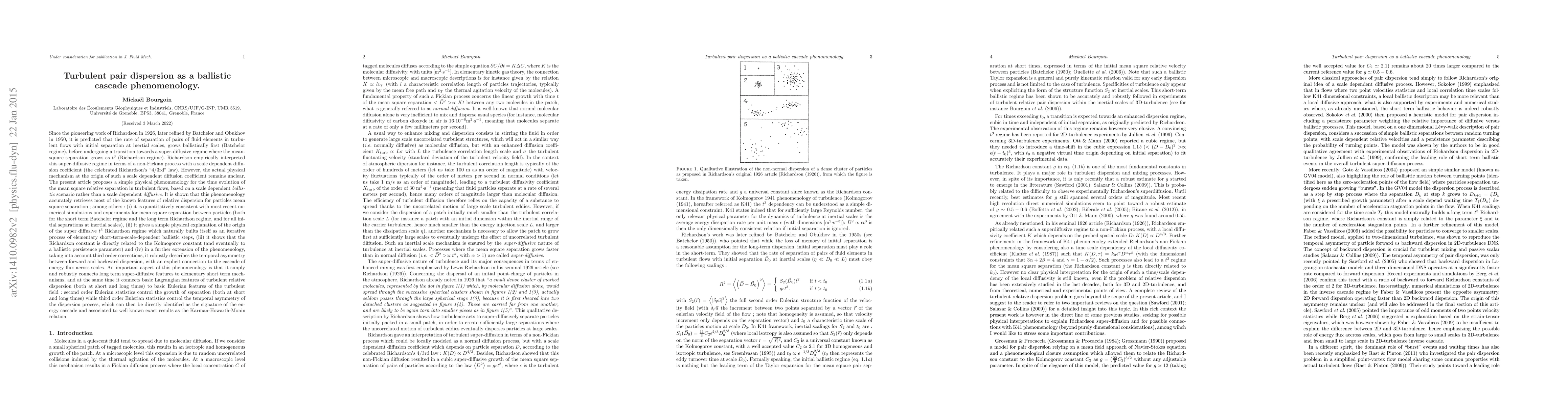 Thumbnail for Turbulent pair dispersion as a ballistic cascade phenomenology