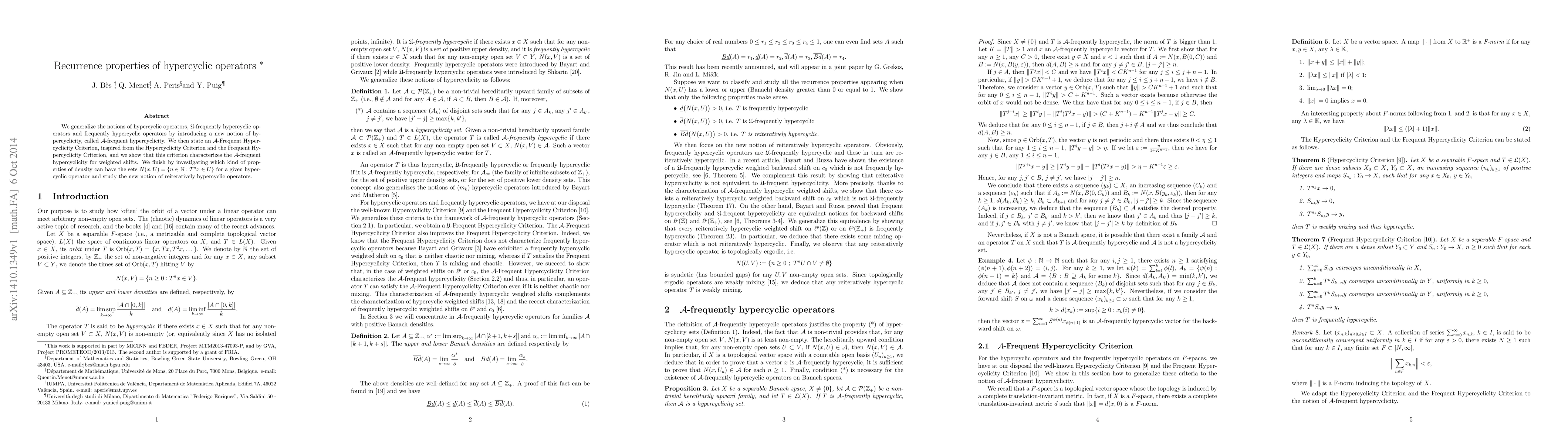 Thumbnail for Recurrence properties of hypercyclic operators