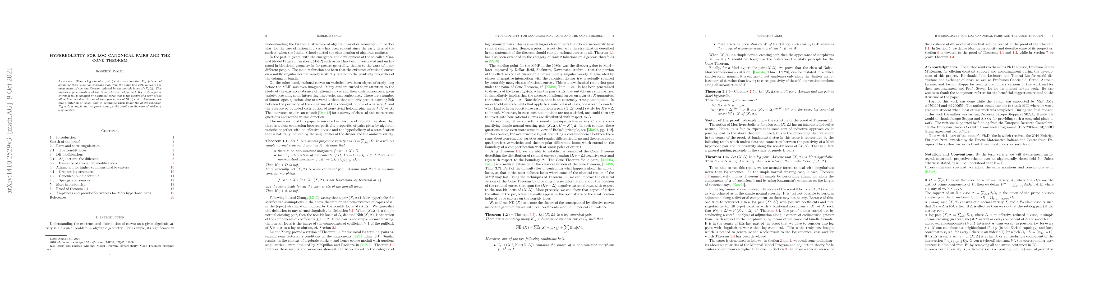 Thumbnail for Hyperbolicity for log canonical pairs and the cone theorem
