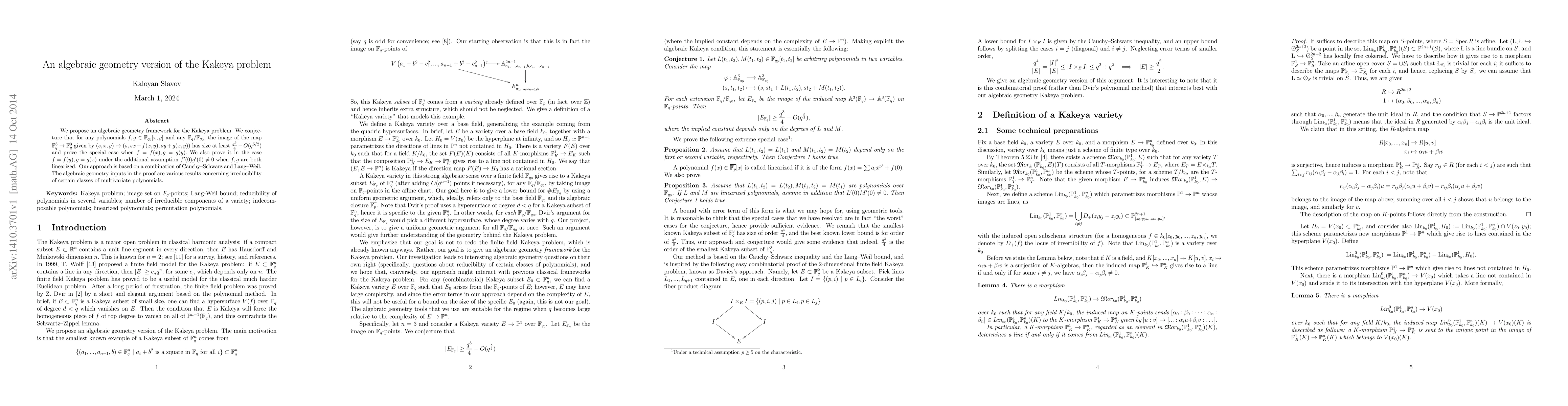 Thumbnail for An algebraic geometry version of the Kakeya problem
