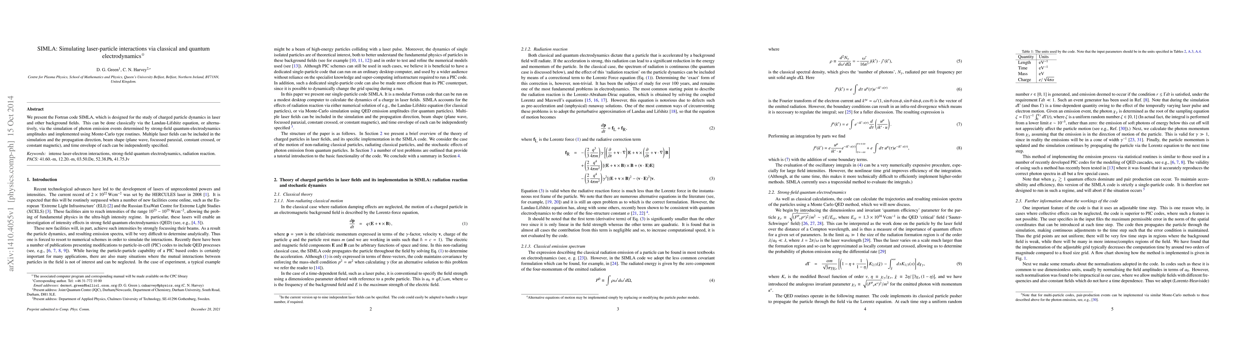 Thumbnail for SIMLA: Simulating laser-particle interactions via classical and quantum
  electrodynamics