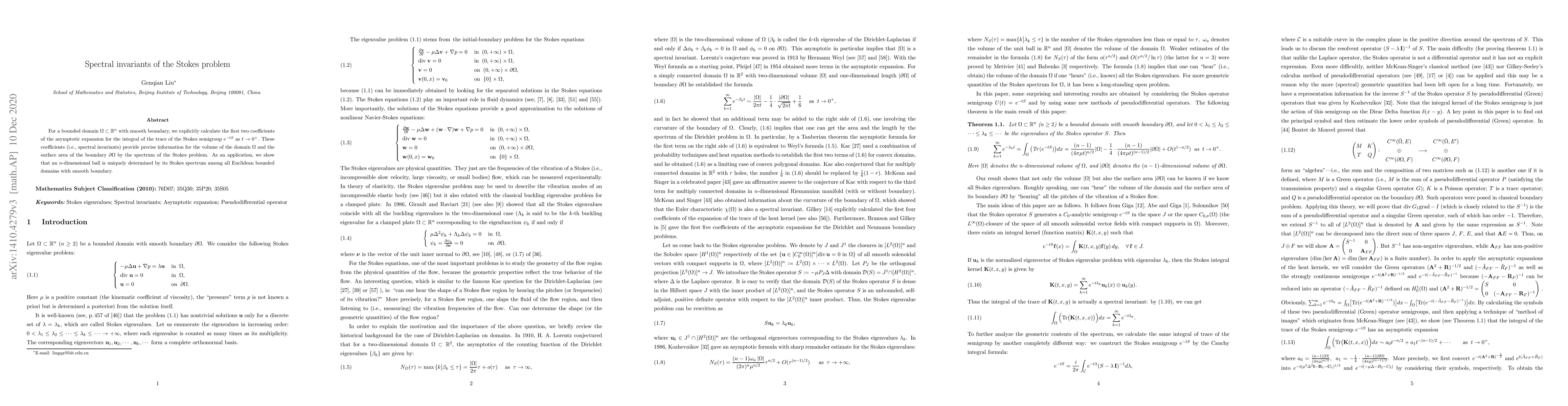 Thumbnail for Spectral invariants of the Stokes problem