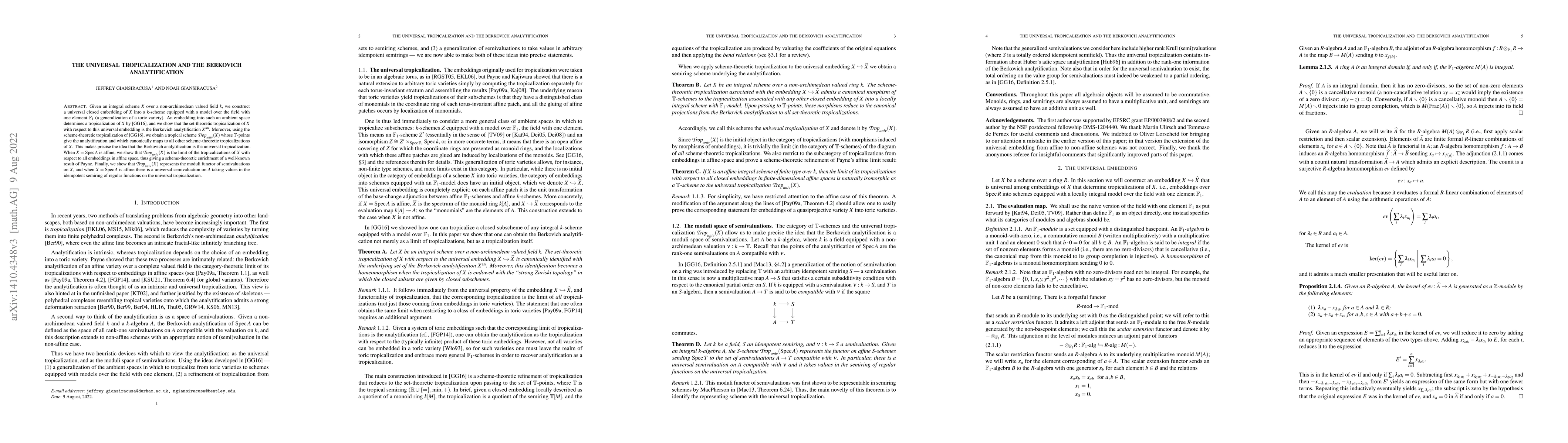 Thumbnail for The universal tropicalization and the Berkovich analytification