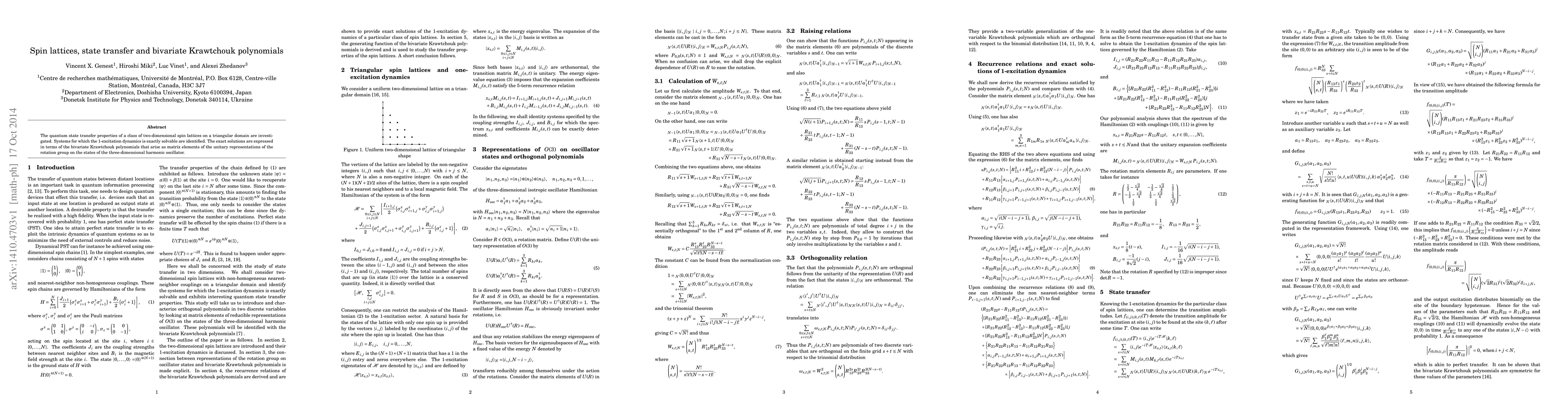 Thumbnail for Spin lattices, state transfer and bivariate Krawtchouk polynomials