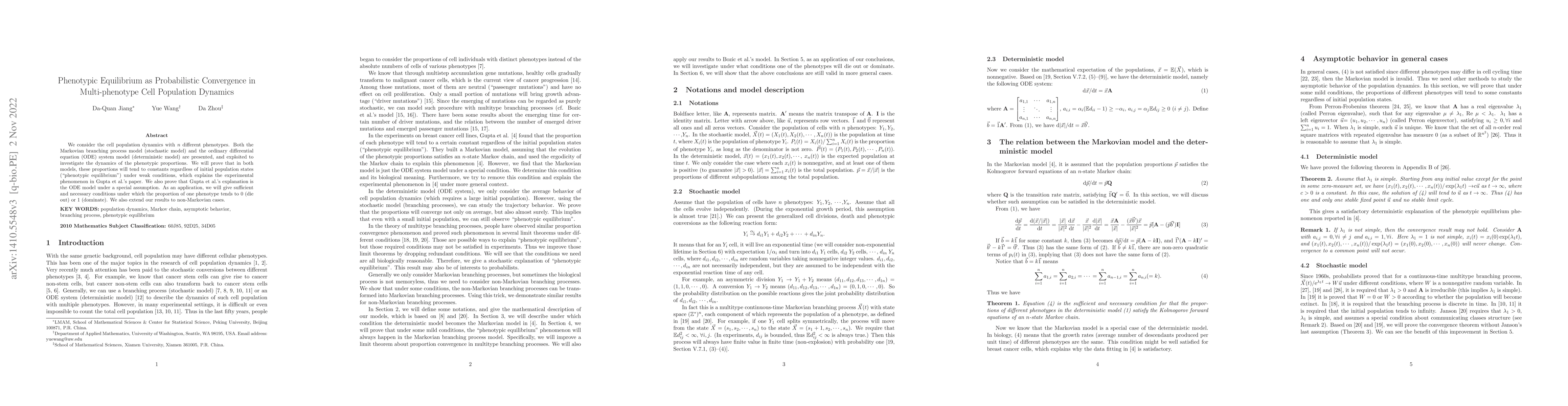 Thumbnail for Phenotypic Equilibrium as Probabilistic Convergence in Multi-phenotype
  Cell Population Dynamics