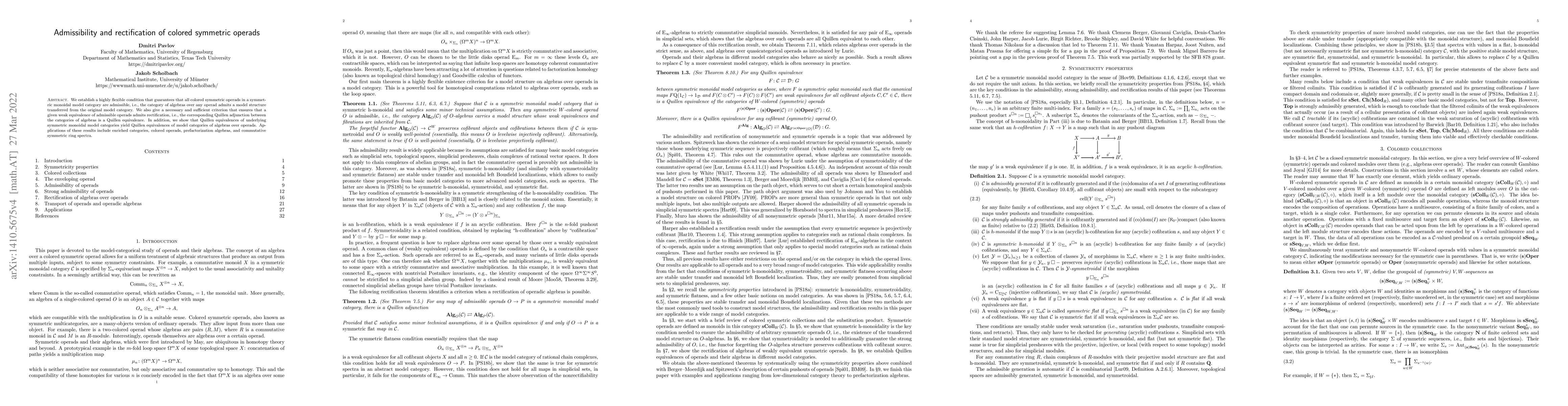 Thumbnail for Admissibility and rectification of colored symmetric operads